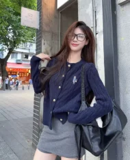 小熊刺繡麻花上衣外套