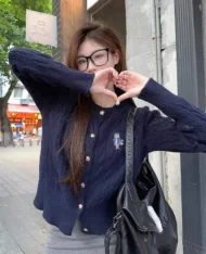 小熊刺繡麻花上衣外套 - Image 2