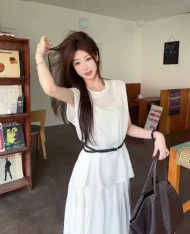 附贈腰帶！上衣+半長裙三件套裝Set - Image 8