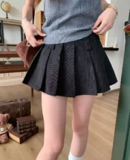 燈芯絨百褶迷你裙 (黑) - Image 2