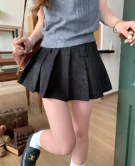 燈芯絨百褶迷你裙 (黑) - Image 4