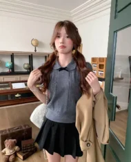 校園麻花蝴蝶結針織上衣 - Image 2