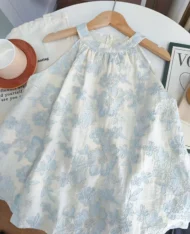 [預購補貨中] 中式花瓣刺繡削肩上衣 - Image 9