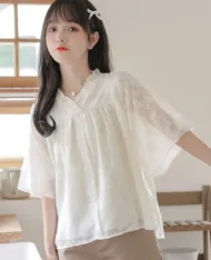 [預購補貨中] 中式荷葉V領緹花上衣 - Image 5