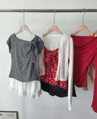 斜露肩側綁帶條紋上衣 - Image 7