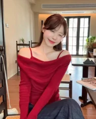 微心機露肩假兩件上衣 - Image 4