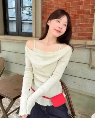 微心機露肩假兩件上衣 - Image 8