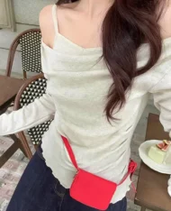 微心機露肩假兩件上衣 - Image 6