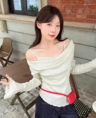 微心機露肩假兩件上衣 - Image 5