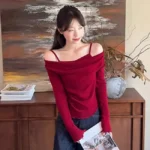微心機露肩假兩件上衣