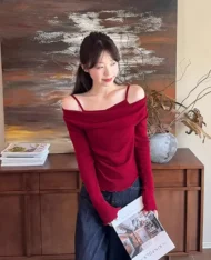 微心機露肩假兩件上衣