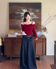 微心機露肩假兩件上衣 - Image 3