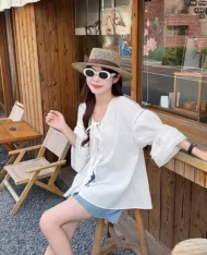 度假風寬袖蕾絲花邊上衣 - Image 2