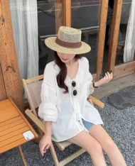 度假風寬袖蕾絲花邊上衣 - Image 9