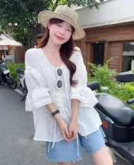 度假風寬袖蕾絲花邊上衣 - Image 7