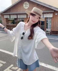 度假風寬袖蕾絲花邊上衣 - Image 4