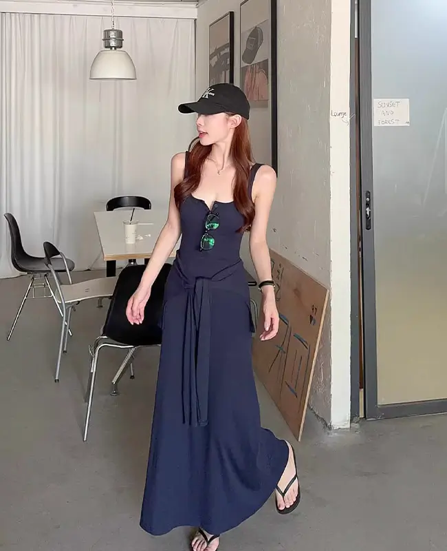 d204 (11) 附送披肩!胸墊連身長裙 - Image 1