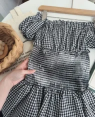 一字領格紋連體短褲 - Image 16