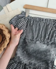 一字領格紋連體短褲 - Image 15