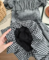 一字領格紋連體短褲 - Image 17