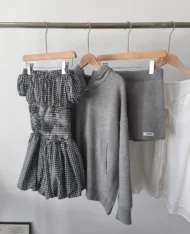 一字領格紋連體短褲 - Image 13