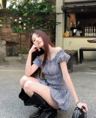 一字領格紋連體短褲 - Image 10