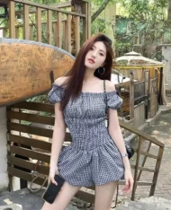 一字領格紋連體短褲