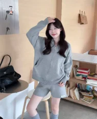 拉鏈連帽外套+短褲兩件套Set