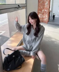 拉鏈連帽外套+短褲兩件套Set - Image 6