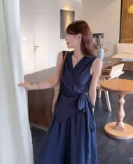 繫帶上衣+寬長褲兩件套Set - Image 3