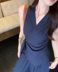 繫帶上衣+寬長褲兩件套Set - Image 4