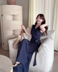 繫帶上衣+寬長褲兩件套Set - Image 5