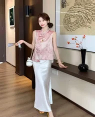 氣質粉中式暈染花紋上衣 - Image 9