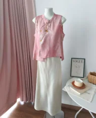 氣質粉中式暈染花紋上衣 - Image 11