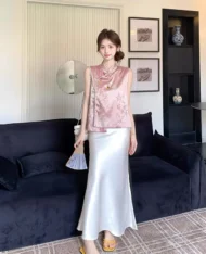 氣質粉中式暈染花紋上衣 - Image 10