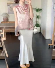 光澤質感緞面魚尾半長裙**