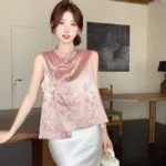 氣質粉中式暈染花紋上衣