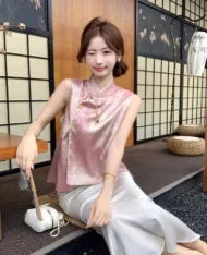 氣質粉中式暈染花紋上衣 - Image 8