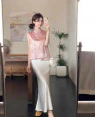 氣質粉中式暈染花紋上衣 - Image 4