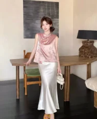 氣質粉中式暈染花紋上衣 - Image 3