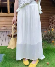 鬆緊高腰緞面半長裙 - Image 6