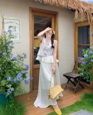 鬆緊高腰緞面半長裙 - Image 4