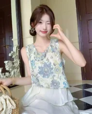 法式復古印花上衣 - Image 2