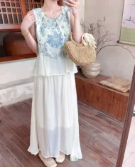 鬆緊高腰緞面半長裙