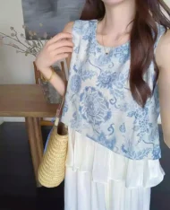 法式復古圖騰印花上衣 - Image 4