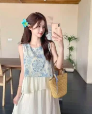 法式復古圖騰印花上衣