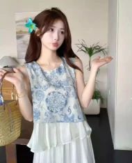 法式復古圖騰印花上衣 - Image 2