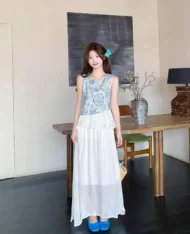 鬆緊高腰緞面半長裙 - Image 4