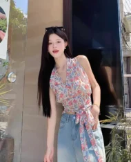 甜辣風碎花繫腰上衣 - Image 2