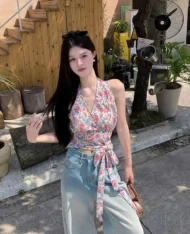 甜辣風碎花繫腰上衣 - Image 3